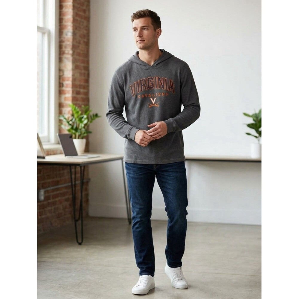 Colosseum Virginia Cavaliers Waffle Thermal Hoodie Shirt Mens XXL NWT Charcoal